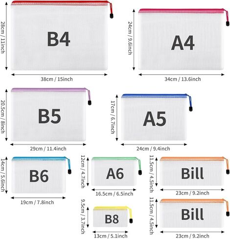 EOOUT 30pcs Mesh Zipper Pouch Bags, 8 Sizes Plastic Zipper Bags, 8 Colors Waterproof Zipper Pouches for Organization, Multipurpose for Travel, School Supplies, Office Appliances and Home Organization in Saudi Arabia