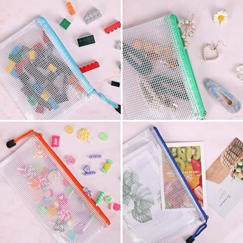 EOOUT 30pcs Mesh Zipper Pouch Bags, 8 Sizes Plastic Zipper Bags, 8 Colors Waterproof Zipper Pouches for Organization, Multipurpose for Travel, School Supplies, Office Appliances and Home Organization in Saudi Arabia