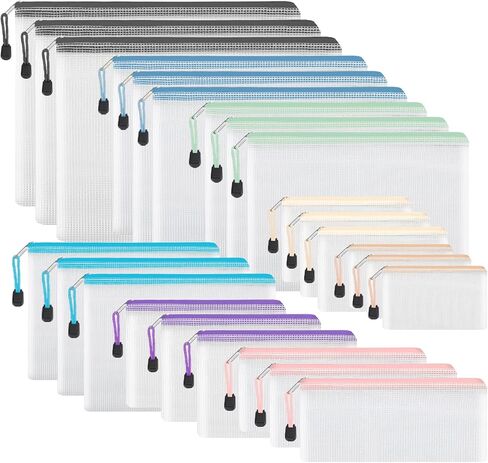 EOOUT 30pcs Mesh Zipper Pouch Bags, 8 Sizes Plastic Zipper Bags, 8 Colors Waterproof Zipper Pouches for Organization, Multipurpose for Travel, School Supplies, Office Appliances and Home Organization in Saudi Arabia