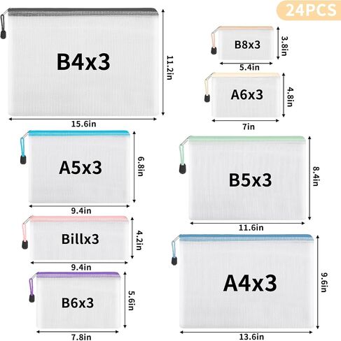 EOOUT 30pcs Mesh Zipper Pouch Bags, 8 Sizes Plastic Zipper Bags, 8 Colors Waterproof Zipper Pouches for Organization, Multipurpose for Travel, School Supplies, Office Appliances and Home Organization in Saudi Arabia