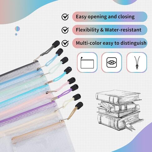 EOOUT 30pcs Mesh Zipper Pouch Bags, 8 Sizes Plastic Zipper Bags, 8 Colors Waterproof Zipper Pouches for Organization, Multipurpose for Travel, School Supplies, Office Appliances and Home Organization in Saudi Arabia