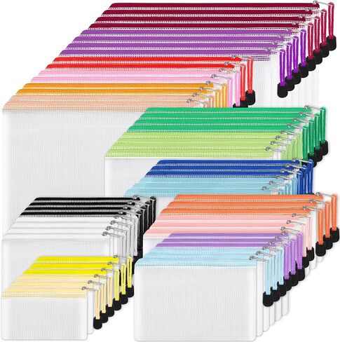 EOOUT 30pcs Mesh Zipper Pouch Bags, 8 Sizes Plastic Zipper Bags, 8 Colors Waterproof Zipper Pouches for Organization, Multipurpose for Travel, School Supplies, Office Appliances and Home Organization in Saudi Arabia
