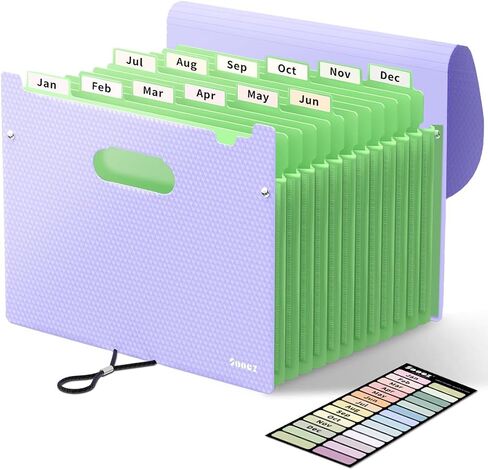 Sooez Accordion File Organizer, 12 Pockets Expanding File Folder, Portable Monthly Paper Bill Tax Receipt Organizer, Letter A4 Size Document Holder with Blank Labels in Saudi Arabia