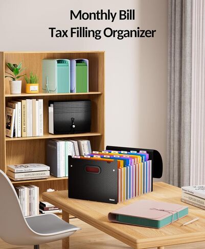 Sooez Accordion File Organizer, 12 Pockets Expanding File Folder, Portable Monthly Paper Bill Tax Receipt Organizer, Letter A4 Size Document Holder with Blank Labels in Saudi Arabia
