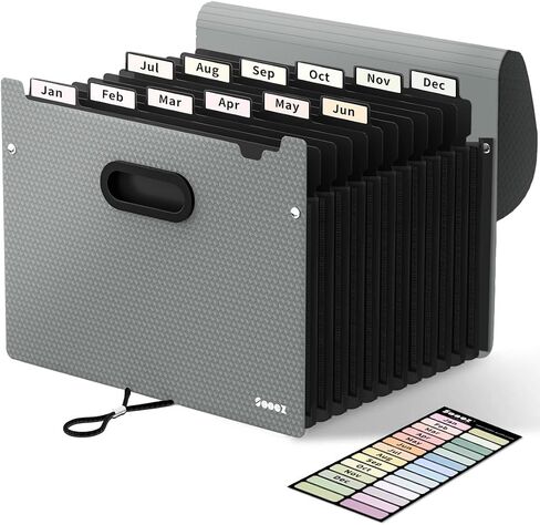 Sooez Accordion File Organizer, 12 Pockets Expanding File Folder, Portable Monthly Paper Bill Tax Receipt Organizer, Letter A4 Size Document Holder with Blank Labels in Saudi Arabia
