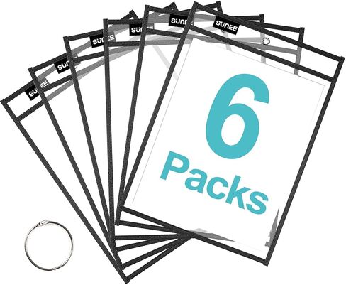 SUNEE 6 Packs Oversized Reusable Dry Erase Pocket Sleeves with Binder Ring, 6 Morandi Colors 10x14 Ticket Holders, Clear Plastic Sheet Protectors, Teacher School Classroom Supplies in Saudi Arabia