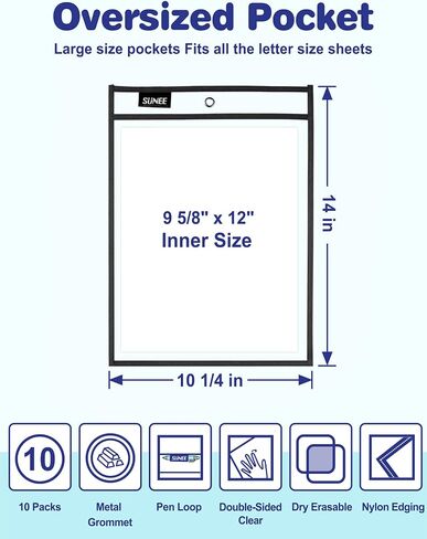 SUNEE 6 Packs Oversized Reusable Dry Erase Pocket Sleeves with Binder Ring, 6 Morandi Colors 10x14 Ticket Holders, Clear Plastic Sheet Protectors, Teacher School Classroom Supplies in Saudi Arabia