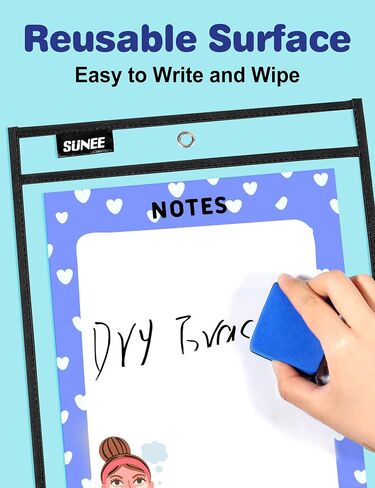 SUNEE 6 Packs Oversized Reusable Dry Erase Pocket Sleeves with Binder Ring, 6 Morandi Colors 10x14 Ticket Holders, Clear Plastic Sheet Protectors, Teacher School Classroom Supplies in Saudi Arabia