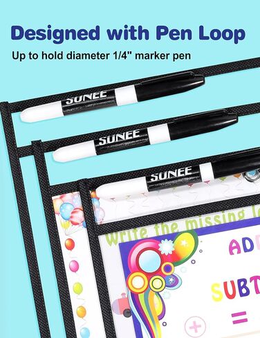 SUNEE 6 Packs Oversized Reusable Dry Erase Pocket Sleeves with Binder Ring, 6 Morandi Colors 10x14 Ticket Holders, Clear Plastic Sheet Protectors, Teacher School Classroom Supplies in Saudi Arabia