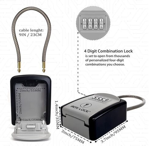 Iron Lock® XXL Wall Mount Key Lock Box for Keys 4 Digit Combination with Resettable Code with A B Switch Extra Large lockbox Indoor Outdoor Waterproof Big Key Lock Box House Spare Keys (XXL, Black) in Saudi Arabia