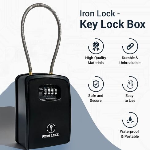 Iron Lock® XXL Wall Mount Key Lock Box for Keys 4 Digit Combination with Resettable Code with A B Switch Extra Large lockbox Indoor Outdoor Waterproof Big Key Lock Box House Spare Keys (XXL, Black) in Saudi Arabia