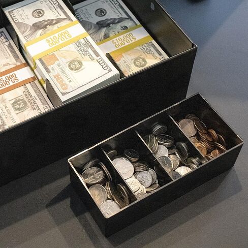 صينية عملات معدنية قابلة للقفل من Nadex مكونة من 5 أقسام مع إدراج صينية للعملات المعدنية وأغلفة الفواتير | صندوق نقود بغطاء منزلق قابل للقفل | القفل غير متضمن in Kuwait