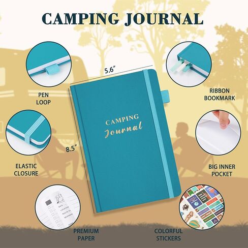 Camping Journal and RV Travel Log Book, A5 Outdoor Camp & Adventure Book for 25 Campsites, Hiking Journal, Family Travel Books Camper Essentials Camping Gifts for Women-Dark Green in Kuwait