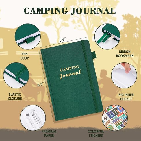 Camping Journal and RV Travel Log Book, A5 Outdoor Camp & Adventure Book for 25 Campsites, Hiking Journal, Family Travel Books Camper Essentials Camping Gifts for Women-Dark Green in Saudi Arabia