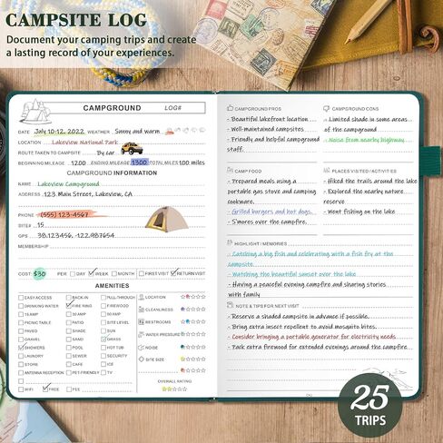 Camping Journal and RV Travel Log Book, A5 Outdoor Camp & Adventure Book for 25 Campsites, Hiking Journal, Family Travel Books Camper Essentials Camping Gifts for Women-Dark Green in Saudi Arabia