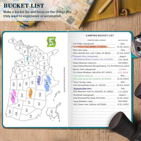 Camping Journal and RV Travel Log Book, A5 Outdoor Camp & Adventure Book for 25 Campsites, Hiking Journal, Family Travel Books Camper Essentials Camping Gifts for Women-Dark Green in Kuwait