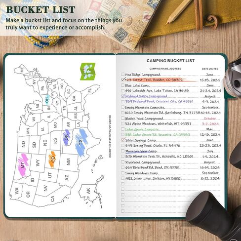 Camping Journal and RV Travel Log Book, A5 Outdoor Camp & Adventure Book for 25 Campsites, Hiking Journal, Family Travel Books Camper Essentials Camping Gifts for Women-Dark Green in Saudi Arabia