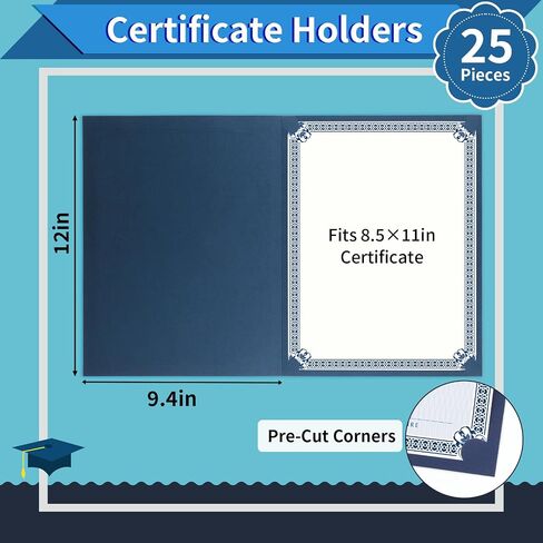 10 عبوات من حاملي الشهادات، أغطية الشهادات باللون الأزرق الداكن، حاملي الدبلومات، مجلدات الشهادات مع حدود رقائق ذهبية لشهادات مقاس 8.5 بوصة × 11 بوصة، دبلوم، مستندات، غطاء جائزة in Kuwait