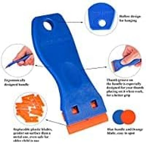 Plastic Razor Blade Scraper, Scraper Tool with 20 PCS Plastic Razor Blades for Removing Labels Adhesive Decals Sticker from Windows Glass (Blue) in Kuwait