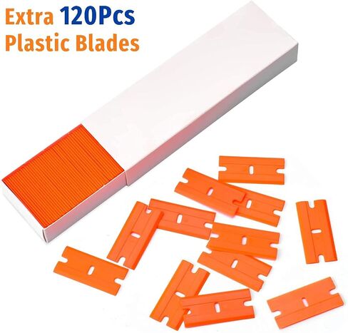 Plastic Razor Blade Scraper, Scraper Tool with 20 PCS Plastic Razor Blades for Removing Labels Adhesive Decals Sticker from Windows Glass (Blue) in Kuwait