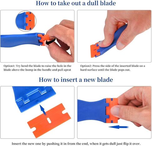 Plastic Razor Blade Scraper, Scraper Tool with 20 PCS Plastic Razor Blades for Removing Labels Adhesive Decals Sticker from Windows Glass (Blue) in Kuwait