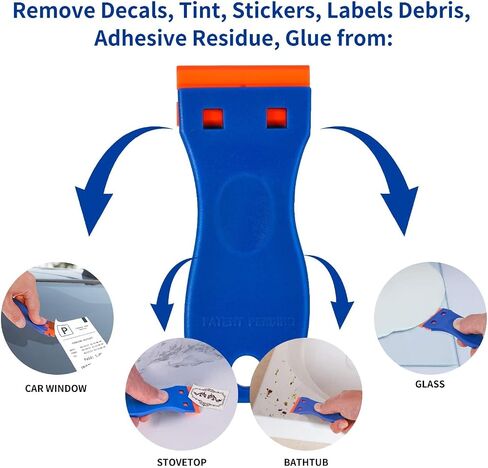 Plastic Razor Blade Scraper, Scraper Tool with 20 PCS Plastic Razor Blades for Removing Labels Adhesive Decals Sticker from Windows Glass (Blue) in Kuwait