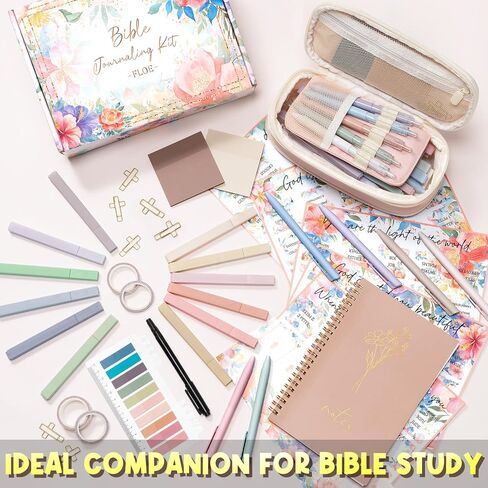 Bible Study Supplies Bible Journaling Kit for Women, Christmas Christian Gifts for Women, Bible Study Tools for Women with Bible Highlighters and Pens No Bleed, Pencil Case Notebook Bible Accessories in Saudi Arabia