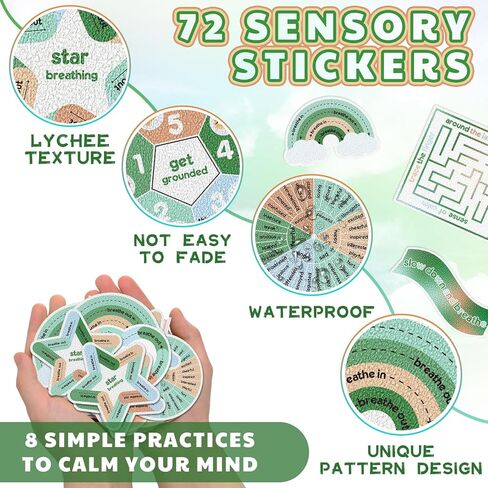 Libima 72 قطعة من الملصقات الحسية للقلق، ملصقات مزخرفة للقلق، ملصقات فيدجيت، ملصقات اليقظة الذهنية، لوازم مستشار المدرسة، العناصر الحسية للبالغين، 9 أنماط (لون قديم) in Kuwait
