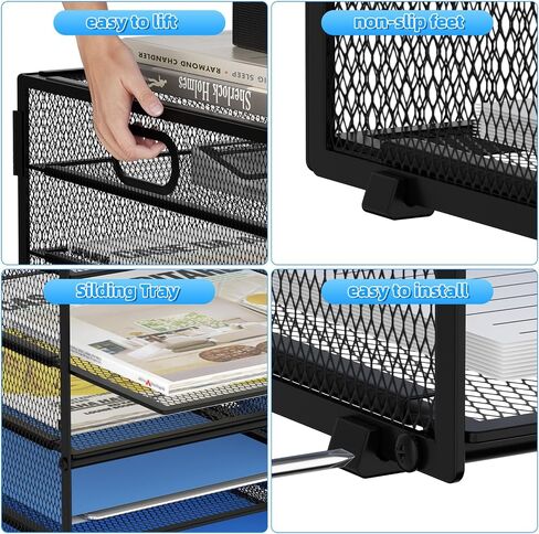 Lavatino 14 Compartments Paper Organizer for Desk, Mesh Literature Organizer, Mail File Sorter Tray with Handle, Desktop Mailbox for Office Classroom Home, Black in Kuwait