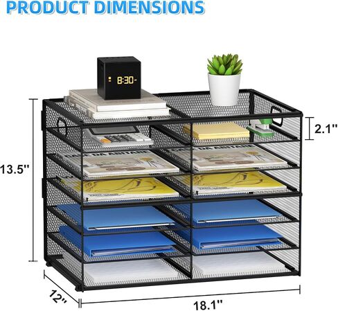 Lavatino 14 Compartments Paper Organizer for Desk, Mesh Literature Organizer, Mail File Sorter Tray with Handle, Desktop Mailbox for Office Classroom Home, Black in Kuwait