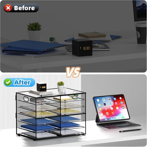 Lavatino 14 Compartments Paper Organizer for Desk, Mesh Literature Organizer, Mail File Sorter Tray with Handle, Desktop Mailbox for Office Classroom Home, Black in Kuwait