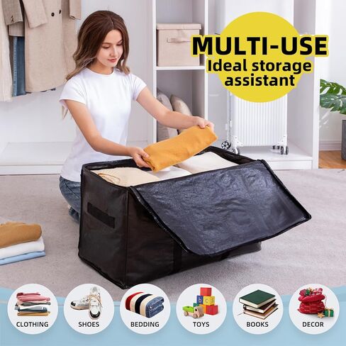 Extra Large Moving Bags 6 Packs, Heavy Duty Storage Bags with Zipper & Wrap Handles, Collapsible Storage Totes with Tag Pocket for Home & Dorm, Black in Saudi Arabia