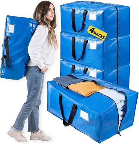 Extra Large Moving Bags 6 Packs, Heavy Duty Storage Bags with Zipper & Wrap Handles, Collapsible Storage Totes with Tag Pocket for Home & Dorm, Black in Saudi Arabia