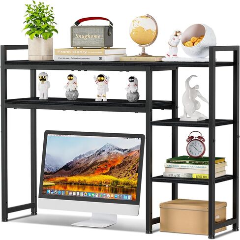 Snughome Desk Shelf, 38.6" Adjustable Desktop Organizer Shelf, Desk Hutch for Computer Monitor Stands, 4 Tier Desktop Display Rack, Wood Desktop Bookshelf Storage Rack for Home Office Dorm in Saudi Arabia