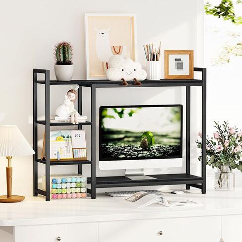 Snughome Desk Shelf, 38.6" Adjustable Desktop Organizer Shelf, Desk Hutch for Computer Monitor Stands, 4 Tier Desktop Display Rack, Wood Desktop Bookshelf Storage Rack for Home Office Dorm in Saudi Arabia