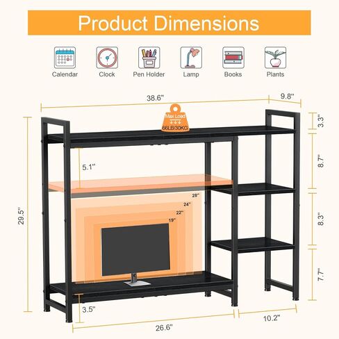 Snughome Desk Shelf, 38.6" Adjustable Desktop Organizer Shelf, Desk Hutch for Computer Monitor Stands, 4 Tier Desktop Display Rack, Wood Desktop Bookshelf Storage Rack for Home Office Dorm in Saudi Arabia