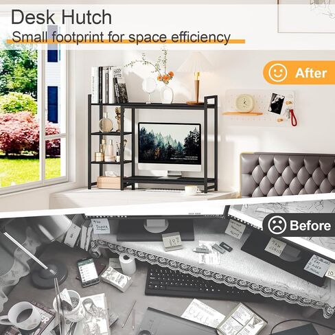 Snughome Desk Shelf, 38.6" Adjustable Desktop Organizer Shelf, Desk Hutch for Computer Monitor Stands, 4 Tier Desktop Display Rack, Wood Desktop Bookshelf Storage Rack for Home Office Dorm in Saudi Arabia