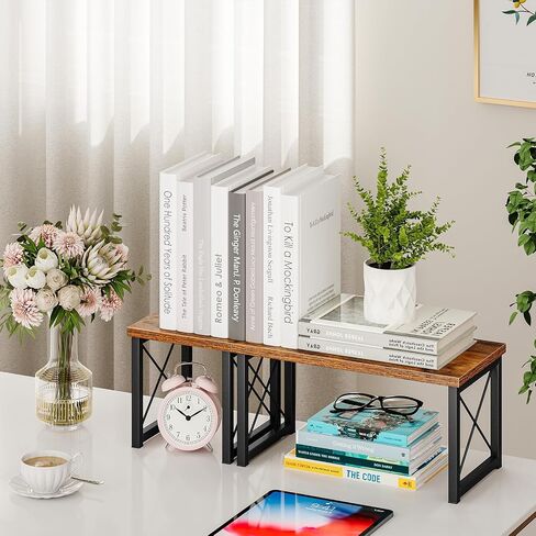 Honiter Desk Shelf, 15.7" Desktop Shelf Organizer, Freestanding Small Desktop Bookshelf, 2 Tier Independent Stackable Desk Display Rack, Desk Organizer Shelf for Office, Dorm, Home in Kuwait