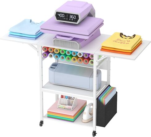 Lifewit 3 Tier طاولة ضغط حراري قابلة للطي، حامل آلة نقل الحرارة المنقولة مع حامل لفافة الفينيل، منضدة عمل معدنية دوارة شديدة التحمل لآلة طابعة القمصان وطابعة التسامي in Kuwait