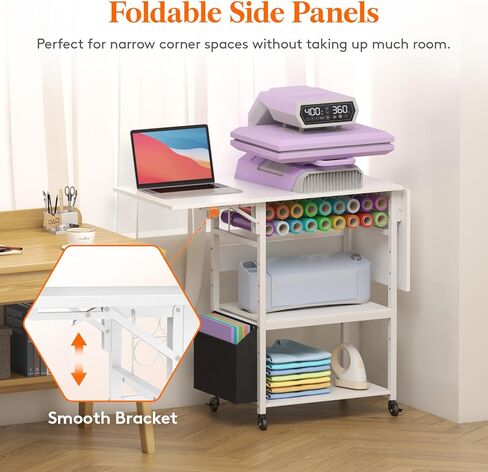 Lifewit 3 Tier طاولة ضغط حراري قابلة للطي، حامل آلة نقل الحرارة المنقولة مع حامل لفافة الفينيل، منضدة عمل معدنية دوارة شديدة التحمل لآلة طابعة القمصان وطابعة التسامي in Kuwait