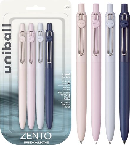 أقلام حبر جل Zento من uni-ball، 4 أقلام كتابة ناعمة سوداء متوسطة النقاط، أقلام يابانية ملونة، ألوان صامتة in Saudi Arabia