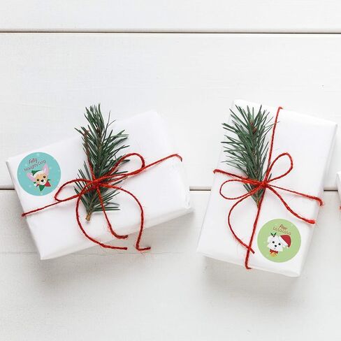 Christmas Dogs Stickers / 500 Adorable Puppy Happy Holidays Labels / 1.5" Pet Parent Envelope Seals / 8 Winter Holiday Dog Designs/Made in The USA in Saudi Arabia