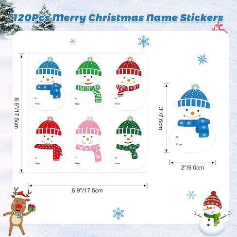 Anwyll Christmas Gift Name Tags Stickers,Self-Adhesive to from Christmas Snowman Labels Stickers,120Pcs 3×2Inch White Xmas Snowman Holiday Name Tags Labels Stickers for Envelope Gift Present Packaging in Kuwait