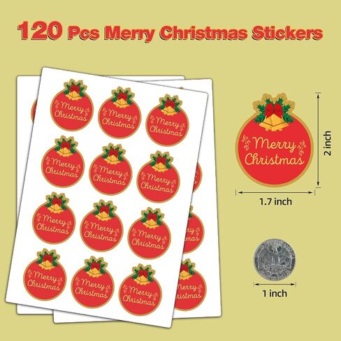 120 Merry Christmas Sticker, 2" Christmas Envelopes Seals, Gold Foil Stamping Label Xmas Gift Stickers, Christmas Decorative Sticker Good for Xmas Gifts Wrapping, Cards, Boxes, New Year Party Gifts in Saudi Arabia