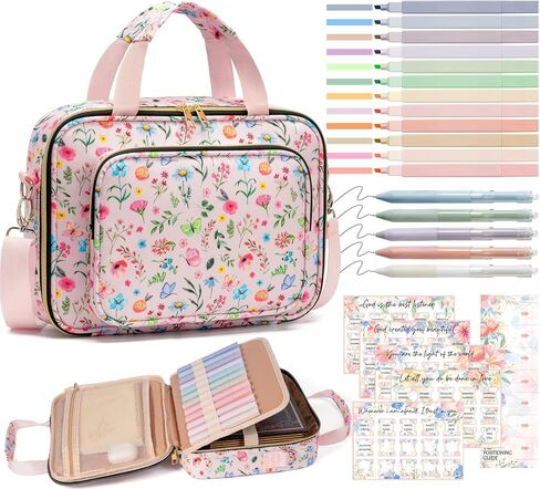 Bible Cover for Women Bible Case, Large Bible Bag w/Shoulder Strap, Bible Study Supplies Bible Journaling Kit Book Carrying Case with Bible Highlighters Tabs, Mothers Day Christian Gifts for Women in Saudi Arabia
