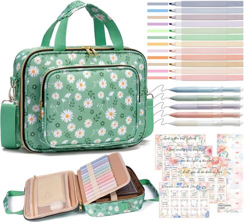 Bible Cover for Women Bible Case, Large Bible Bag w/Shoulder Strap, Bible Study Supplies Bible Journaling Kit Book Carrying Case with Bible Highlighters Tabs, Mothers Day Christian Gifts for Women in Saudi Arabia