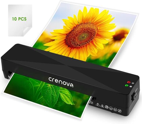 Crenova Laminator Machine with 10 Laminating Sheets, A4 Laminating Machine Hot & Cold with Fast Warm Technology, Thermal Laminator 9 Inch for Home Office School Business Black in Kuwait