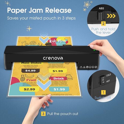 Crenova Laminator Machine with 10 Laminating Sheets, A4 Laminating Machine Hot & Cold with Fast Warm Technology, Thermal Laminator 9 Inch for Home Office School Business Black in Kuwait