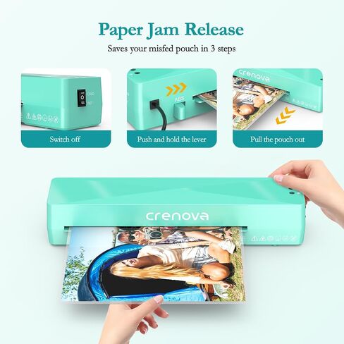 Crenova Laminator Machine with 10 Laminating Sheets, A4 Laminating Machine Hot & Cold with Fast Warm Technology, Thermal Laminator 9 Inch for Home Office School Business Black in Kuwait