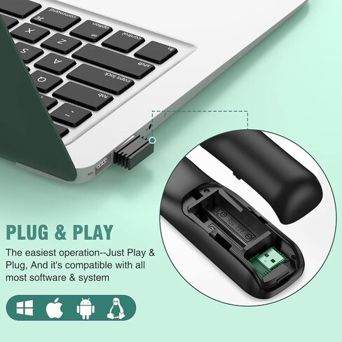 جهاز عرض تقديمي لاسلكي جهاز نقر عن بعد مع مؤشر ضوء أحمر، مؤشر عرض تقديمي USB RF 2.4 جيجا هرتز، مؤشر شريحة PPT متقدم لنظام التشغيل Mac/Google Slide/Keynote مع تصميم مريح، والتحكم في مستوى الصوت in Kuwait